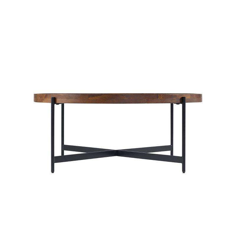 43.5" Chestnut & Black Round Wood-Metal Coffee Table