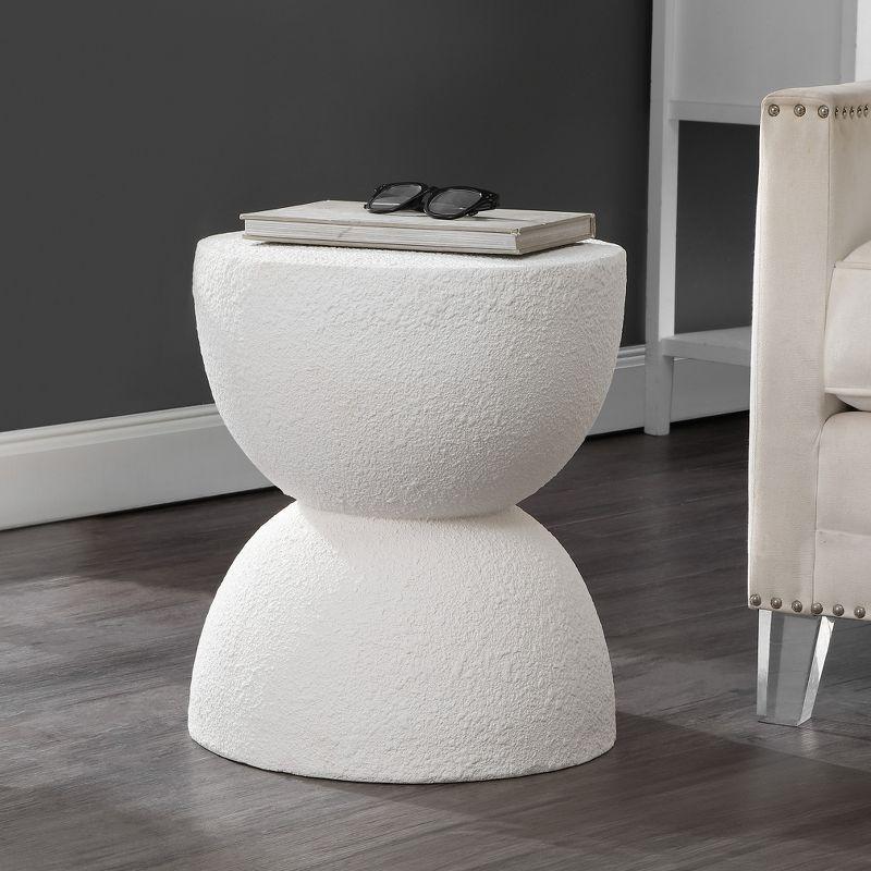 Greta 18" White Polyresin Mid-Century Modern Drum Accent Table