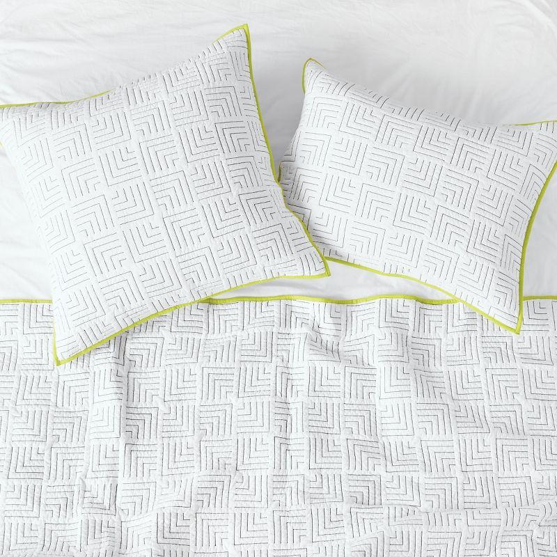 Spencer White and Citron Cotton Standard Sham with Geometric Quilting