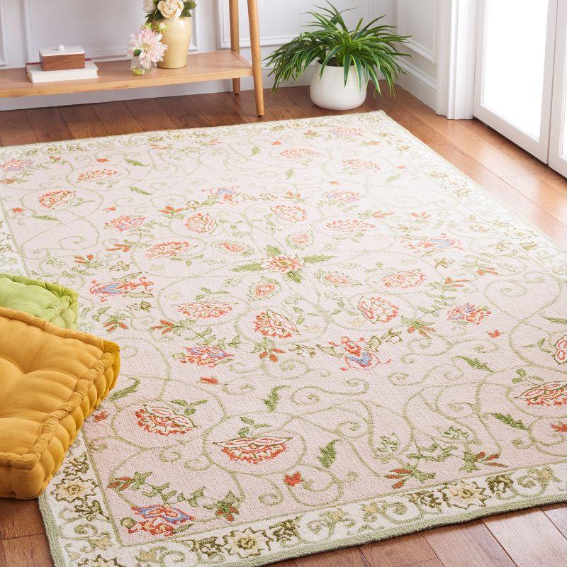 Chelsea Beige and Green Hand-Knotted Wool Floral Rug