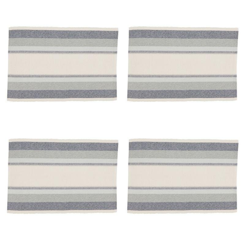 Blue and White Cotton Striped Rectangle Placemats Set