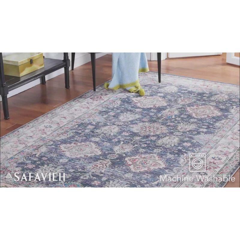 Navy and Beige 6' Square Washable Synthetic Area Rug