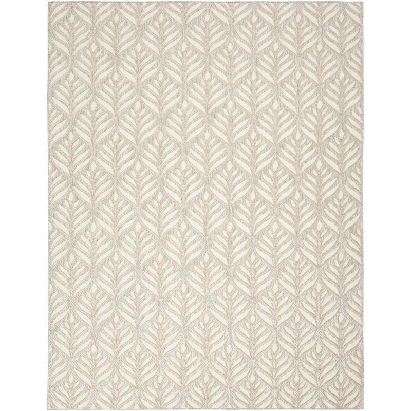 Nourison Aloha Tropical Palm Flatweave High-Low Indoor Outdoor Area Rug Ivory Grey 5'3" x 7'5"
