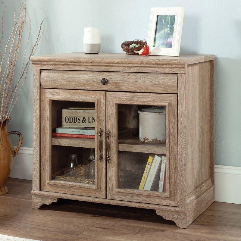 Brushed Oak Adjustable Library Cabinet with Glass Doors