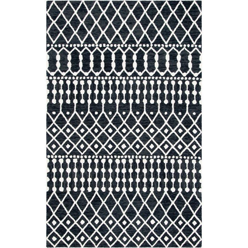 Handmade Black Wool Tufted 5' x 8' Rectangular Area Rug