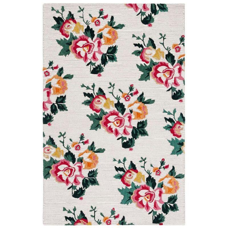 Ivory Floral Hand-Tufted Wool Rectangular Area Rug - 3' x 5'