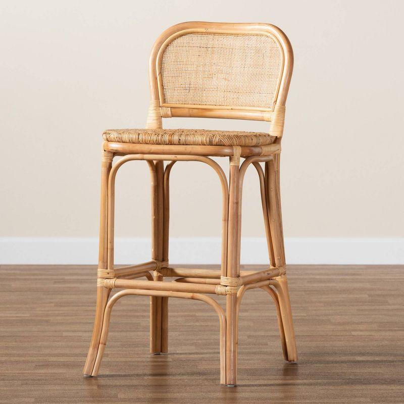 Adrena Rattan Bar Stool Natural Brown - Baxton Studio: Handmade, No Assembly, Bohemian Style