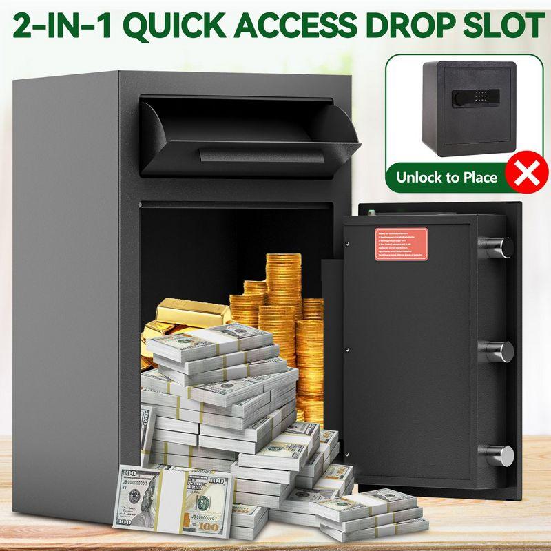 Depository Drop Safe, Anti-Theft Money Drop Slot Safes with Digital Keypad and Spare Keys, Heavy Duty Money Safe Box for Home Office