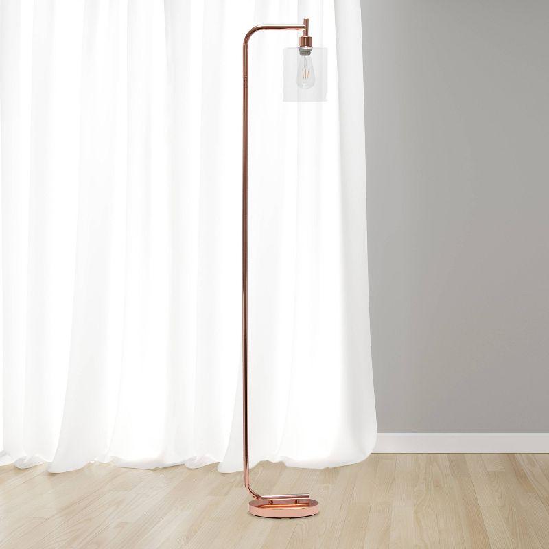 Iron Lantern Floor Lamp with Glass Shade Pink - Simple Designs: ETL Listed, Metal Base, Cylinder Shade