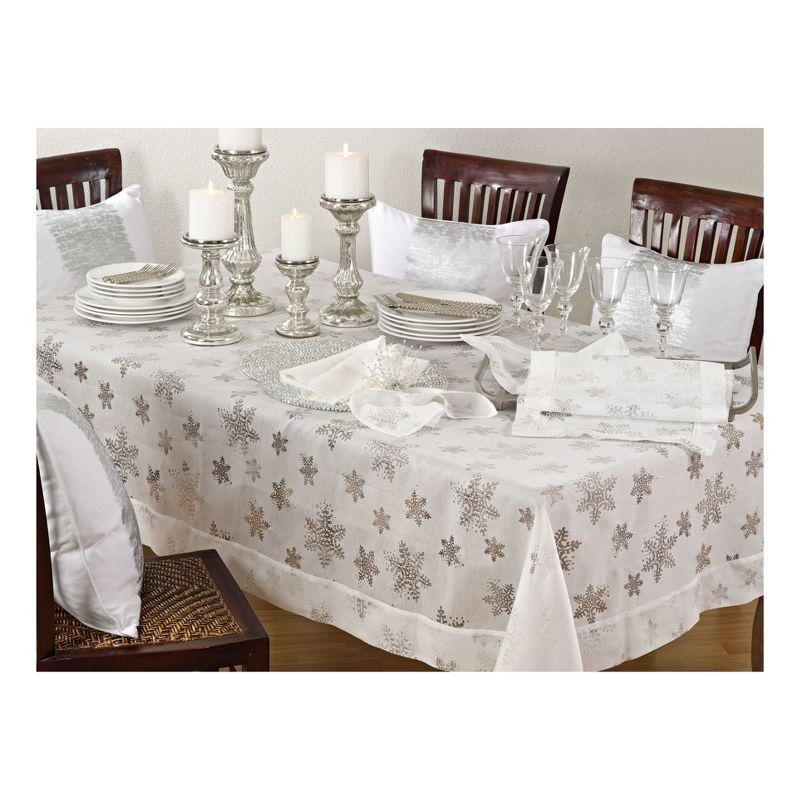 White Snowflakes Table Runner - Saro Lifestyle: Elegant Holiday Decor, Machine Washable, Polyester