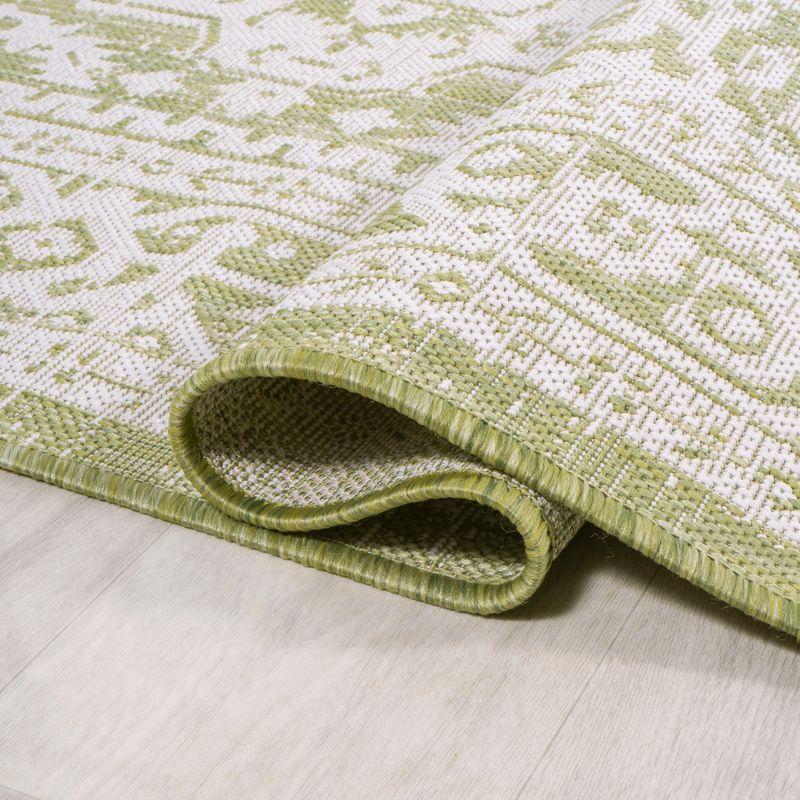 Sinjuri Green and Cream Medallion Flatweave Runner Rug