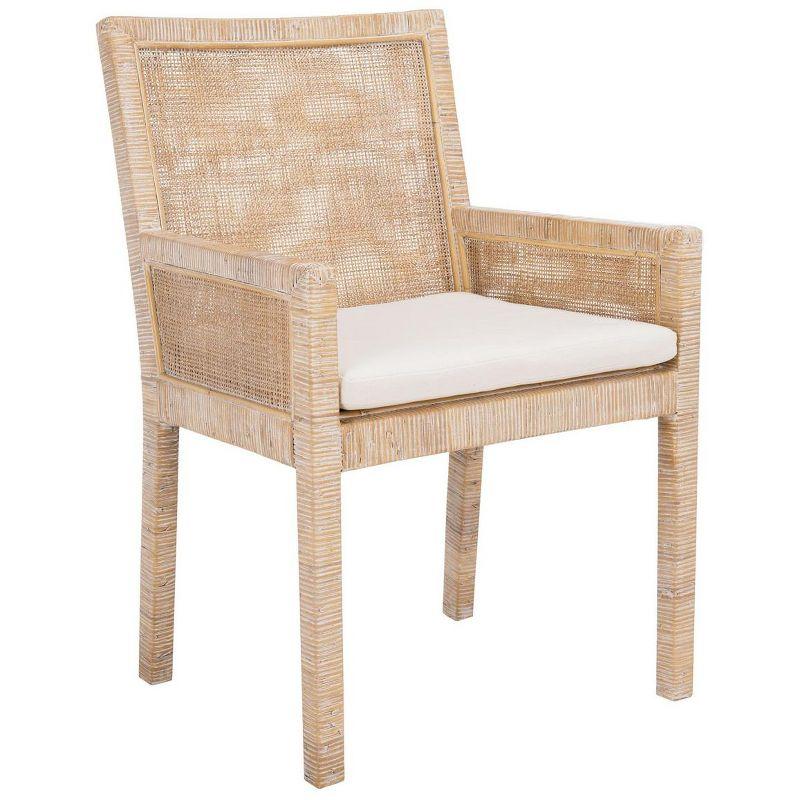 Grey White Wash Cane Accent Chair with Cushion