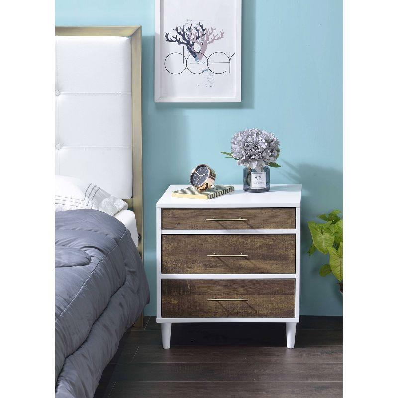 White and Weathered Oak 3-Drawer Nightstand