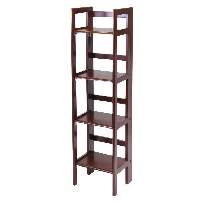 Transitional Slim Walnut 4-Tier Folding Bookcase for Kids and Books
