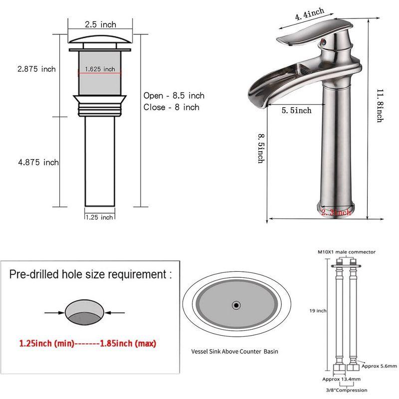 BWE Waterfall Single Hole Single Handle Bathroom Vessel Sink Faucet With Drain Assembly