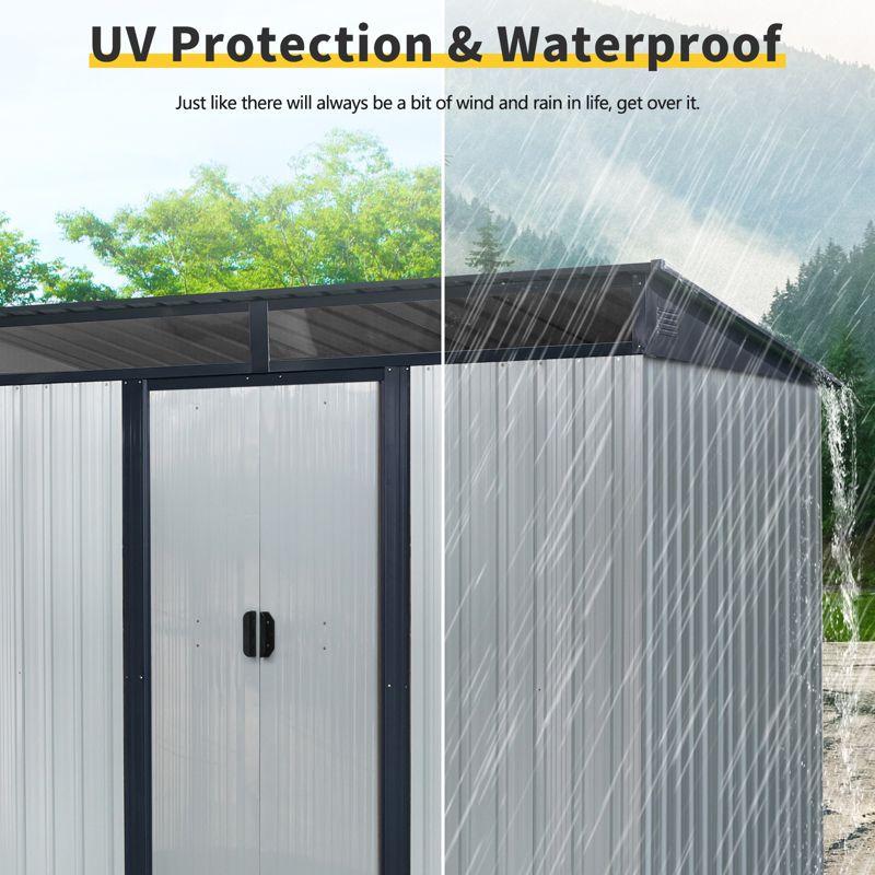 93.75"8ft x 6ft Outdoor Metal Storage with Lockable Sliding Doors and Transparent plate for Garden, Lawn (White and Black)