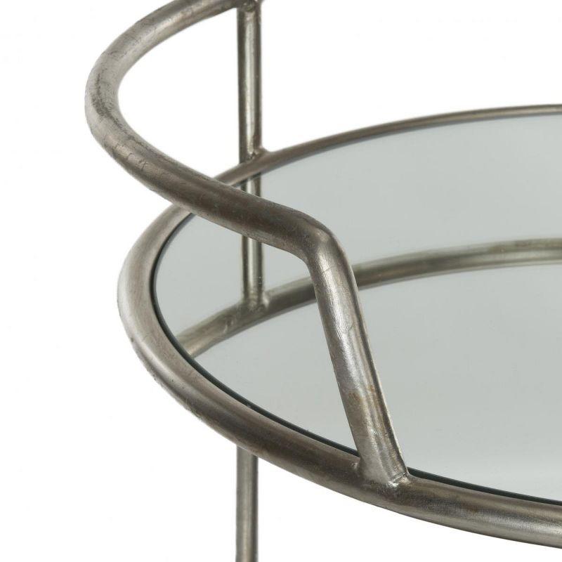 Dulcinea Transitional Silver Round Bar Cart with Mirrored Shelves