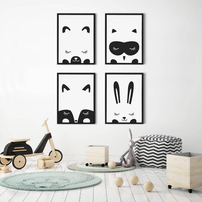 Modern Baby Bear Black and White Canvas Print