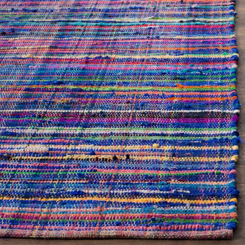 Handmade Boho Stripe Cotton Area Rug 8' x 10' in Blue/Multi