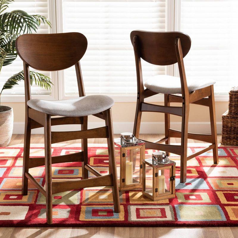 2pc Katya Fabric Upholstered & Wood Counter Height Barstool Set - Baxton Studio: Walnut Finish, Polyester