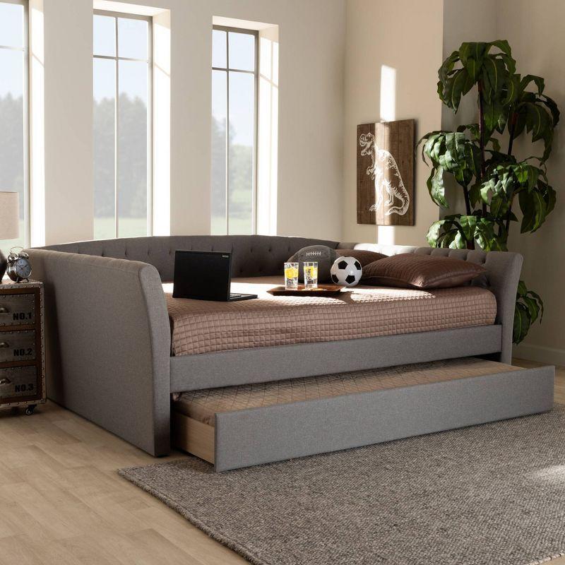 Full Gray Upholstered Wood Frame Daybed with Trundle