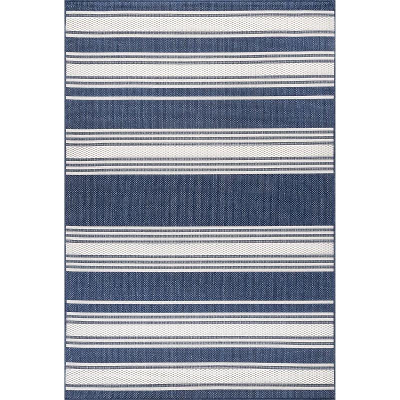 Navy and White Striped Rectangular Synthetic Area Rug