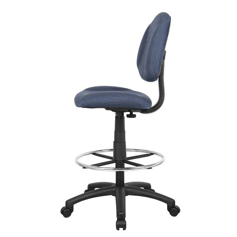 Ergonomic Blue Fabric Drafting Stool with Metal Base