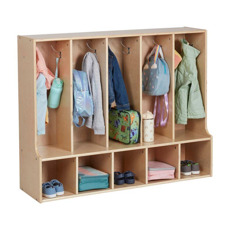 ECR4Kids Streamline 5-Section Toddler Coat Locker with Bench, Classroom Furniture