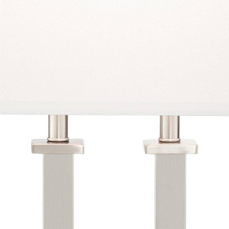Possini Euro Design Amity Modern Table Lamp 26" High Brushed Nickel with USB and AC Power Outlet in Base White Linen Shade for Bedroom Bedside Desk