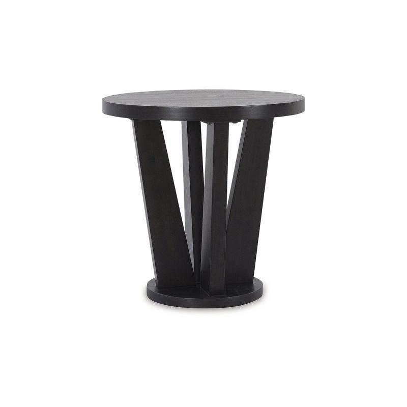 Dark Brown Round Geometric Wood End Table