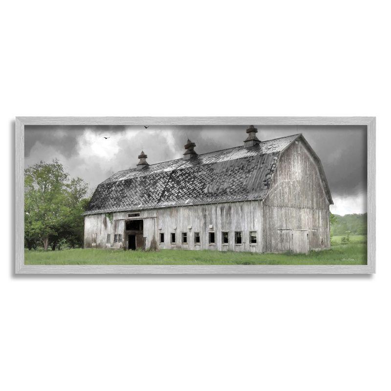 Gray Framed Farmland Barn Landscape Canvas Print, 30 x 13