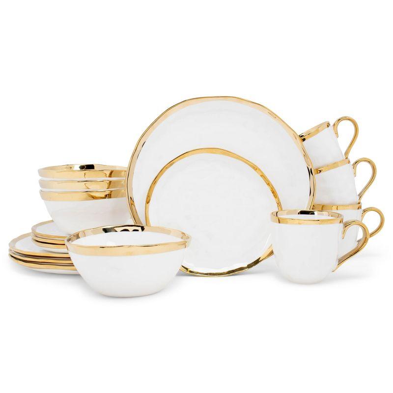 White and Gold Porcelain 16-Piece Dinnerware Set