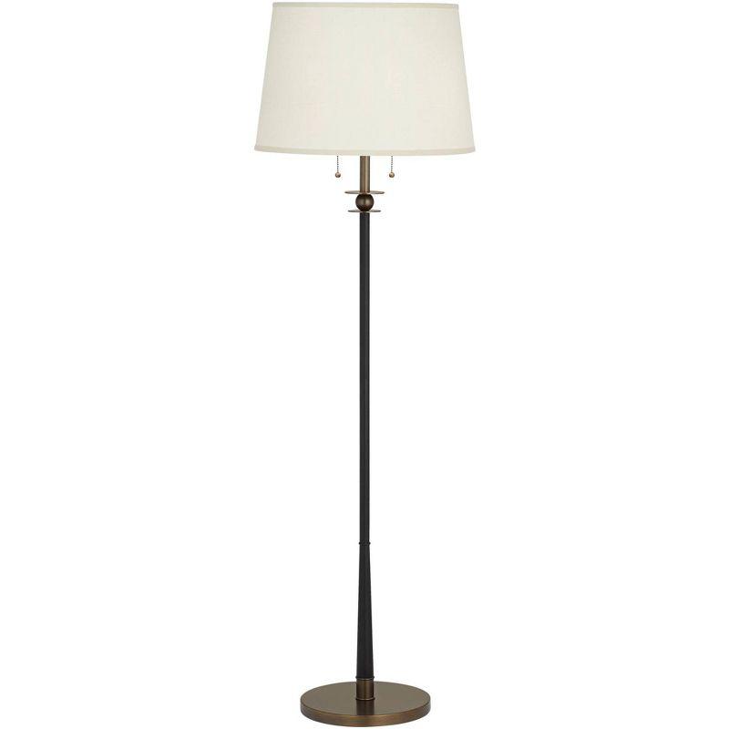 Kathy Ireland City Heights Modern 59" Tall Standing Floor Lamp Skinny Pole Pull Chain Black Gold Metal Antique Brass Finish Living Room Bedroom House