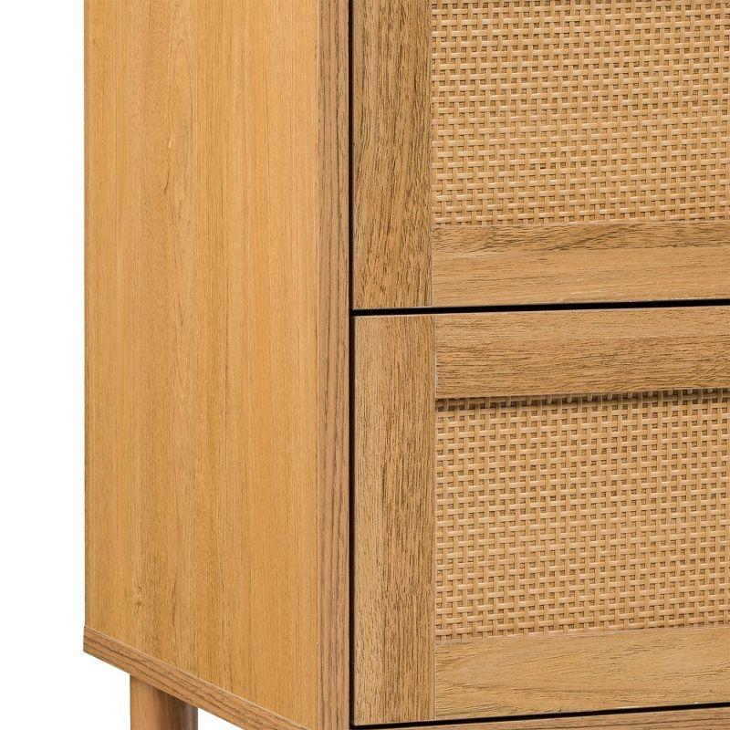 Sango Sango Orre 2-Drawer Solid Wood Nightstand, With Rattan, Cylicndrical Wooden Legs
