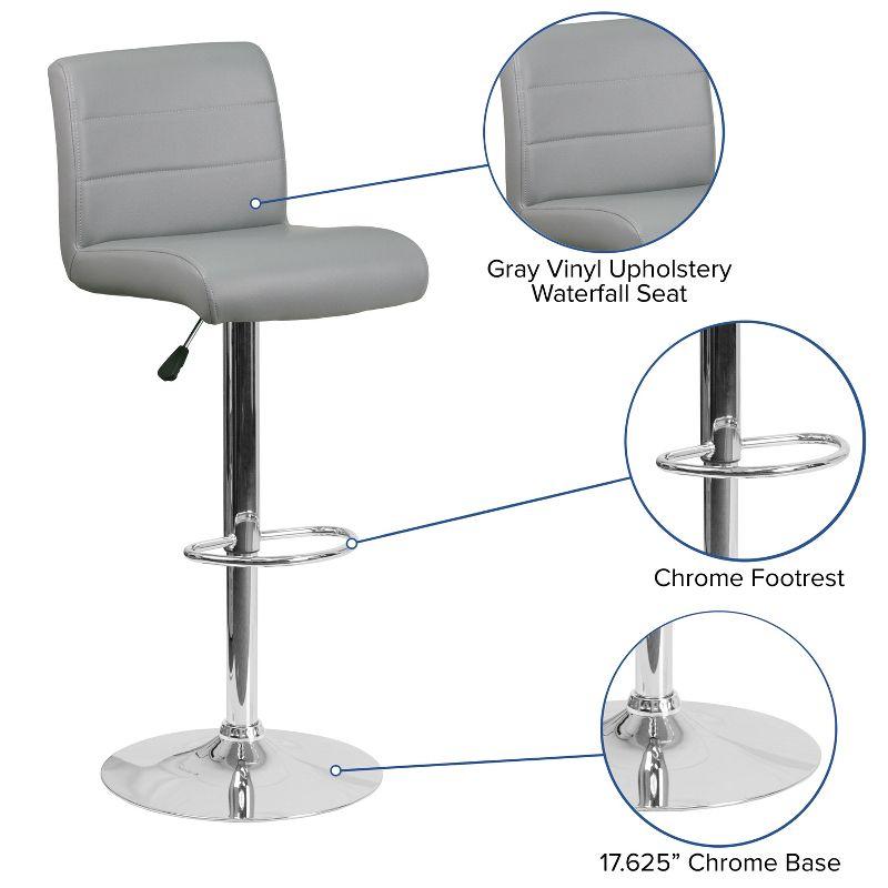 Gray Adjustable Height Swivel Bar Stool with Vinyl Seat