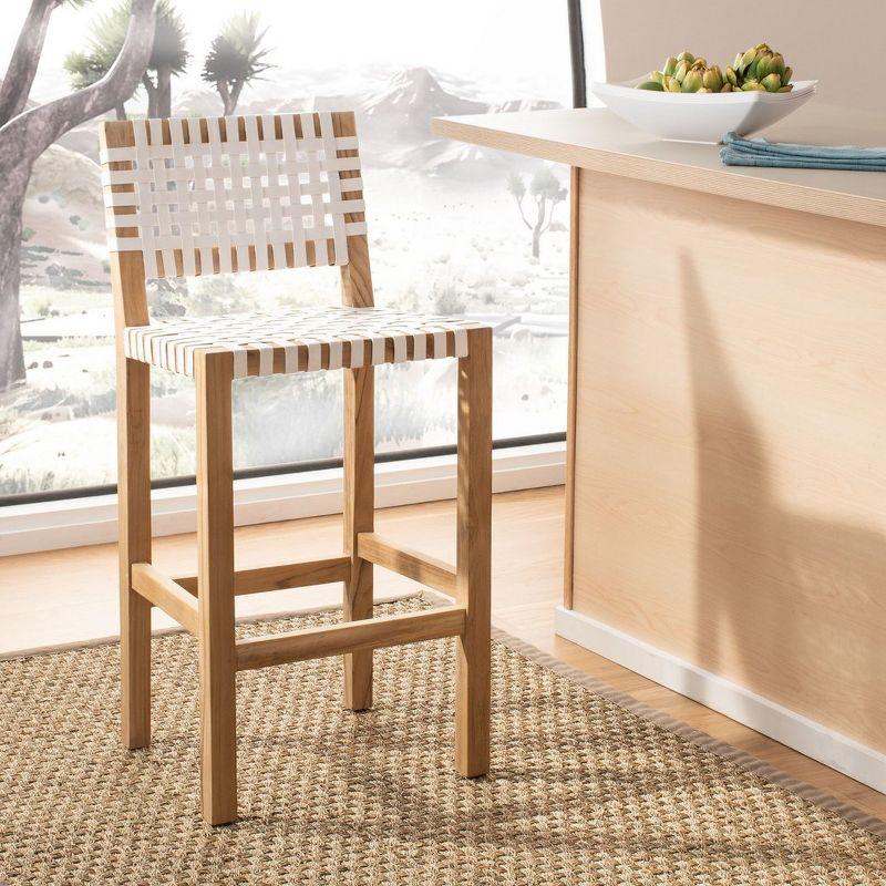 Natural Teak and White Leather Counter Stool