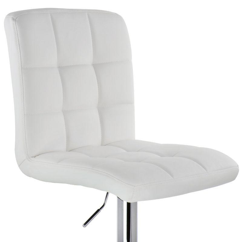 Elama White Square Tufted Faux Leather Adjustable Swivel Bar Stool