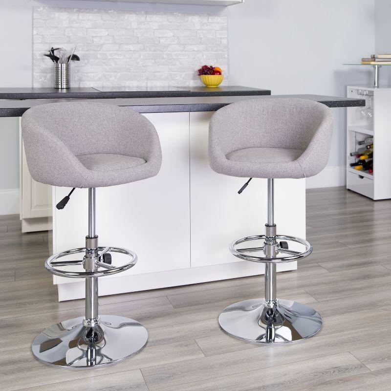 Gray Fabric Adjustable Height Swivel Barstool with Chrome Base