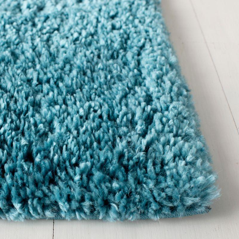 Turquoise Square Shag Area Rug with Plush Synthetic Fibers