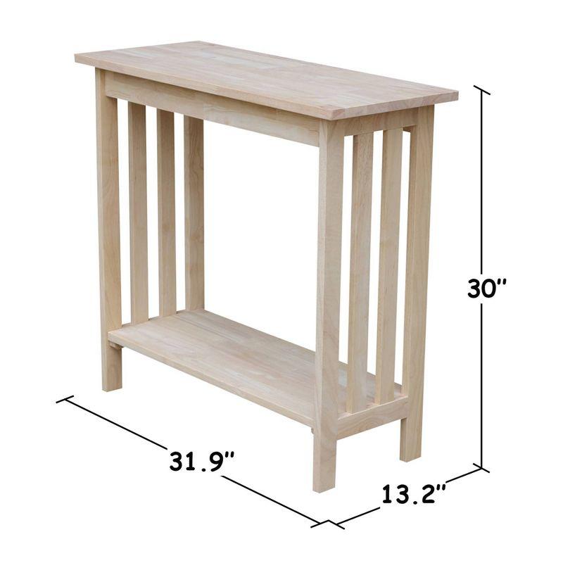 International Concepts Mission Entry Table Unfinished: Traditional Style, Hardwood, Dry Dust Care, Fixed Shelf