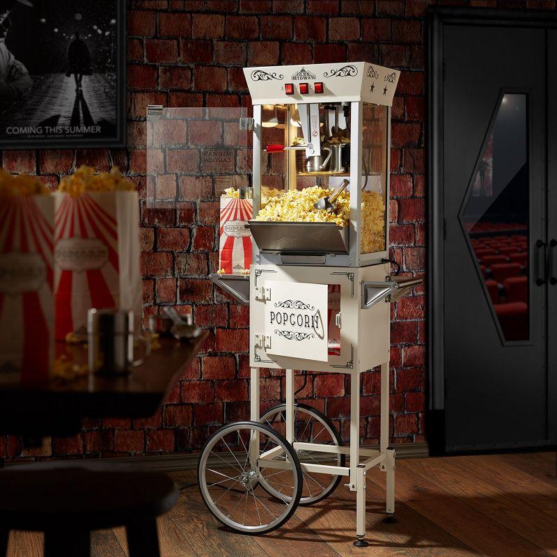 Olde Midway Movie Theater-Style Popcorn Machine Popper with Cart and 10 oz Kettle, Cream