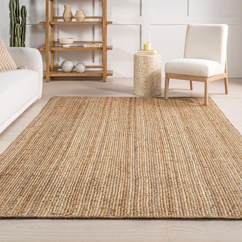Nuloom 8 Square Rigo Jute Hand Woven Indoor Area Rug, Natural, Solid Farmhouse Design, Natural Fiber Bedroom, Living Room, Kitchen,