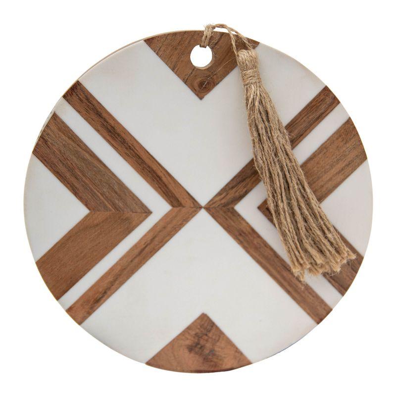 Round White Wood and Resin Cutting Board with Jute Tassel