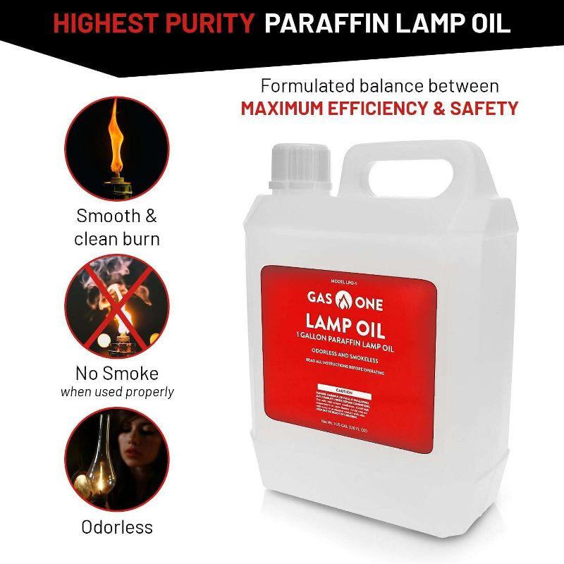 GasOne 1 Gallon Liquid Paraffin Lamp Oil – Multifunctional Lamp Oil Smokeless Odorless Indoor Ideal for Lamps, Lanterns, Tiki Torch – Safe Packaging