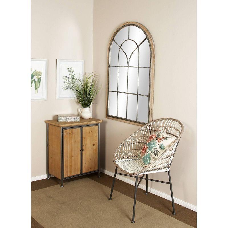 Glass Window Pane Inspired Wood Wall Mirror with Arched Top Brown - Olivia & May: Distressed Whitewash Finish, No Assembly Required