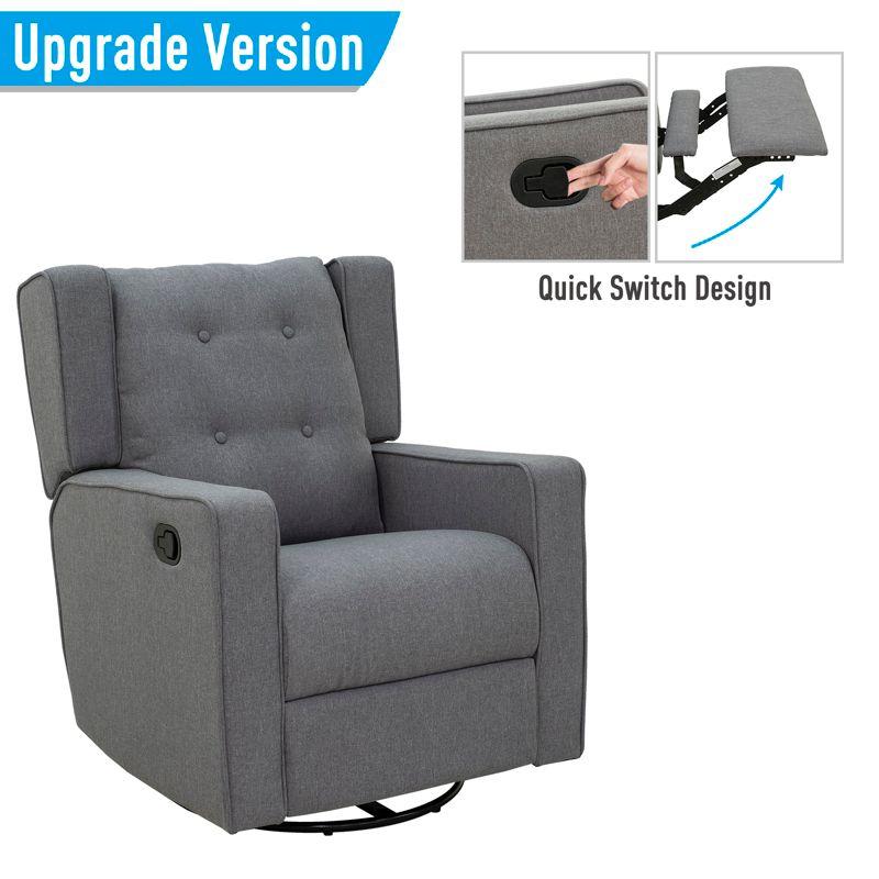 HOMCOM Wingback Recliner Chair Manual Rocking Sofa 360° Swivel Glider with Button Tufted, Padded Seat, Home Theater Seating for Living Room, Gray