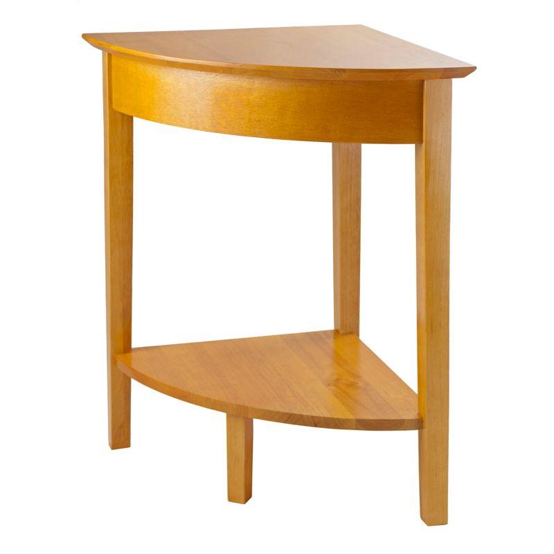 Transitional Honey-Toned Triangular Wood Corner Table