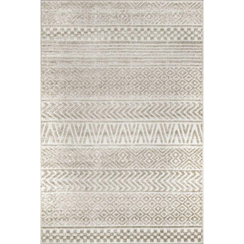 Beige Bohemian Striped Easy-Care Indoor/Outdoor Area Rug