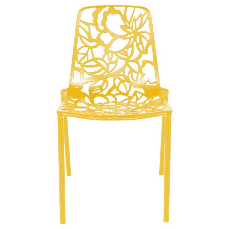 LeisureMod Devon Modern Aluminum Outdoor Stackable Dining Chair, Yellow