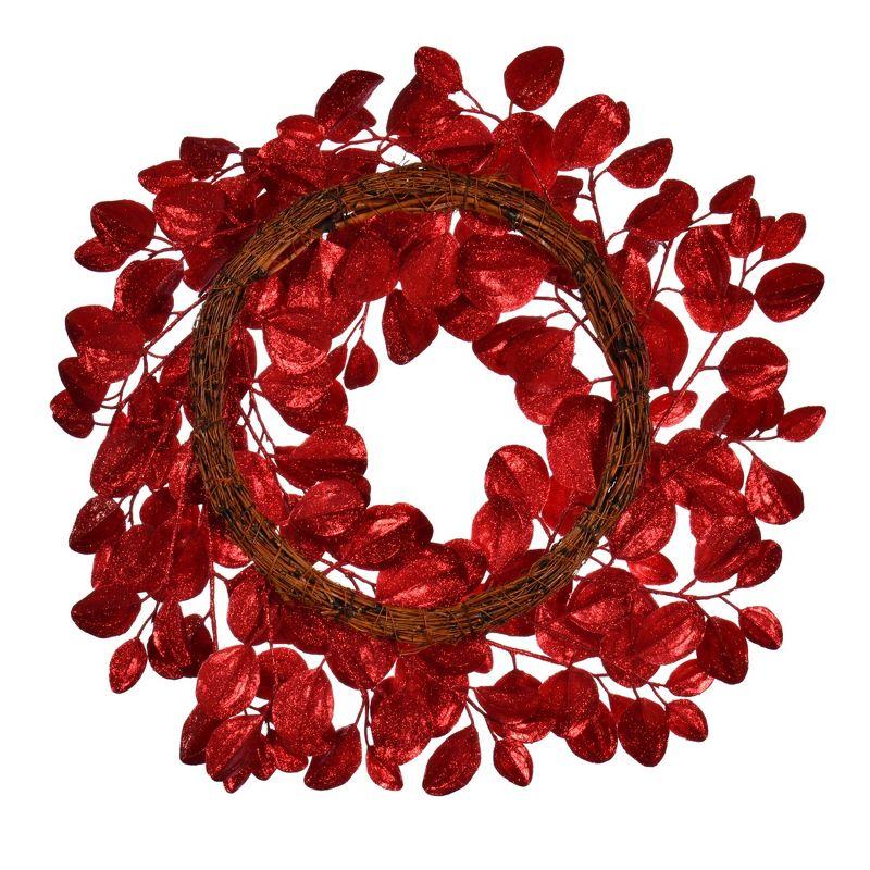 24" Red Glitter Artificial Dogwood Wreath